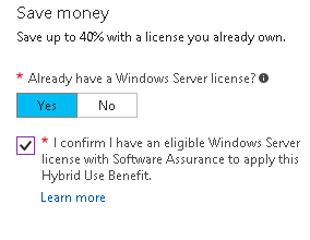 Use your own SA licensing when building a new Azure VM